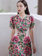 越南小众设计师品牌2022蕾丝水溶花大花朵玫，红色连衣裙1014