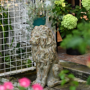花园狮子摆件大号动物雕塑欧式复古做旧外贸出口园艺杂货庭院布置