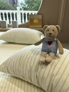 韩系奶油绿条纹床笠床单单件，保护套1.35m1.5米纯棉宿舍床罩少女心