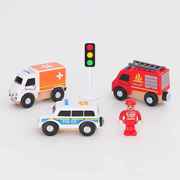 勒酷滑行磁性小车警察，消防车场景兼容木质托马斯小火车轨道玩具