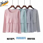 哺乳期衣服外出秋装月子服纯棉产后喂奶孕妇睡衣带胸垫长袖上衣