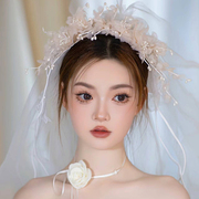 韩式森系新娘花朵头纱梦幻时尚唯美公主外景浪漫旅拍婚纱配饰