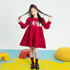 时尚宽松娃娃领儿童长款连衣裙，2023春装薄款女童泡泡袖红裙子显白
