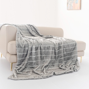 经典灰色横条柔软温馨北欧居家仿毛皮草卧室铺床毛毯客厅沙发搭毯