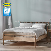 IKEA宜家BJORKSNAS约纳斯床架双人床带靠垫木床架原木奶油风主卧