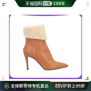 香港直邮潮奢 Manila Grace女士高跟鞋细跟脚踝靴加绒款气质个性