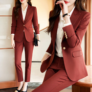 红色职业套装女秋冬季高端经理，正装工作服气质，主持人女士西装外套