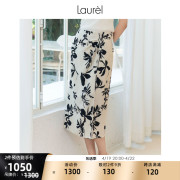 laurel24春夏新中式，复古黑白花型直身筒裙女lwd351q01100