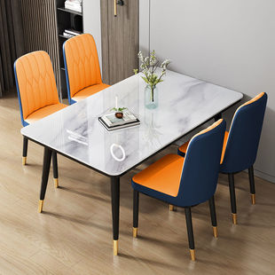 歺桌欧式餐桌椅组合家用轻奢简约吃饭桌子钢化玻璃仿大理石饭桌