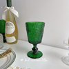 法式浮雕ins风圣诞节祖母绿红酒杯复古玻璃杯中古高脚杯饮料水杯