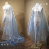 浅灰蓝水晶纱闪光水光透明硬挺刺绣设计师面料，汉服礼服道具布料