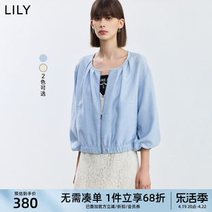 lily2024夏女装(夏女装)时尚，通勤款轻薄宽松工装，风复古圆领休闲短外套