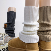 41cm羊毛袜套女秋冬季加绒深灰色针织腿套搭配鲨鱼裤雪地靴堆堆袜