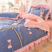 公主风纯棉床上四件套全棉花边被套卡通少女心床裙床单三件套夏季