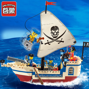 启蒙积木加勒比海盗船模型儿童益，智力拼装玩具，男孩小颗粒拼插拼图