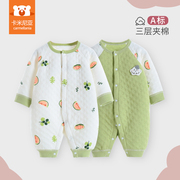 婴儿衣服秋冬季加厚保暖宝宝连体衣冬装婴幼儿纯棉睡衣套装0一6月