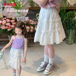 童装女童半身裙儿童短裙白色，防走光夏季2024宝宝蕾丝蛋糕裙子