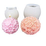 玫瑰花球六瓣花朵球蜡烛模，蜡烛石膏摆件花球，蜡烛模具硅胶翻糖模