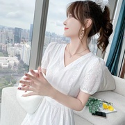 纯棉白色连衣裙女2024春夏气质，修身中长裙，高级感长袖法式仙女裙子