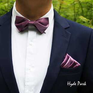 海德公园领结男结婚婚礼新郎，伴郎西服礼服渐变紫色蝴蝶结领花
