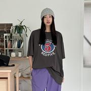 韩国特大码女装胖mm夏装时尚5#数字圆领短袖休闲T恤723
