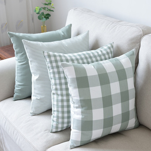 田园艾绿格子靠垫客厅沙发抱枕抱枕套不含芯正方形大靠垫套
