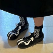 小众设计平底阿甘鞋女2024夏季休闲德比鞋时尚拼色系带大头鞋