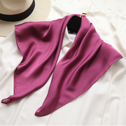 真丝丝巾中小方巾女士春秋冬季搭配外套薄款短围巾紫红色披肩