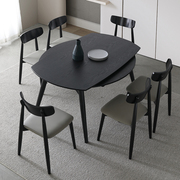 圆形全实木餐桌椅小户型家用饭桌折叠方桌可变圆桌子黑色伸缩圆桌