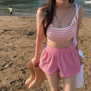 条纹跨境出口2024韩国温泉度假比基尼三件套性感分体泳衣女