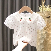 女童短袖t恤夏装洋气，1-6岁女宝宝娃娃领打底衫婴幼儿纯棉上衣