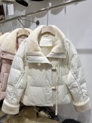 水貂毛领羽绒服女短款冬季2023韩版宽松小个子白鸭绒保暖外套