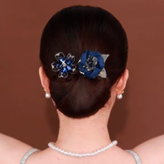蓝色玫瑰花盘发器女后脑勺，气质甜美扭扭夹铂思亚发夹头饰发卡