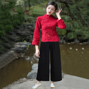 民族风中式女装中国风，新娘红色礼服伴娘文艺，旗袍唐装上衣茶汉服