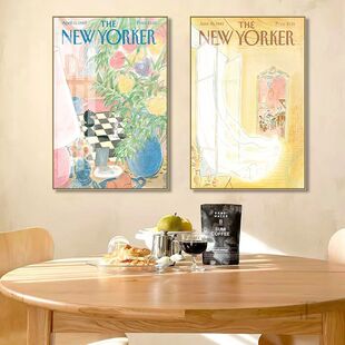 英文杂志纽约客封面海报装饰画北欧文艺ins风小清新餐厅插画挂画