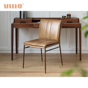 ulllo轻奢真皮椅子靠背椅，家用餐厅餐椅现代简约复古油蜡皮休闲椅
