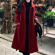 秋冬大码红色双面羊绒大衣女，中长款加厚毛呢，外套宽松过膝呢子大衣