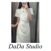 新中式国风白色重工提花短袖旗袍，女夏季民国改良气质修身显瘦长裙