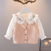女童春装套装1-3-4-5-6岁女宝宝衬衫马甲两件套韩版洋气婴儿衣服2