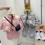 韩国女童冬装2023款加绒套装洋气儿童，卫衣加厚休闲运动三件套童装