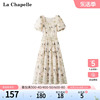 拉夏贝尔/La Chapelle夏季方领泡泡袖收腰显瘦气质印花连衣裙子女