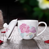 千红窑醴陵手绘杯子女生茶杯带盖办公室泡茶杯子家用花茶陶瓷水杯