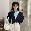 韩国chic秋季小众设计感圆领露肩假两件撞色拼接针织背心百搭衬衫