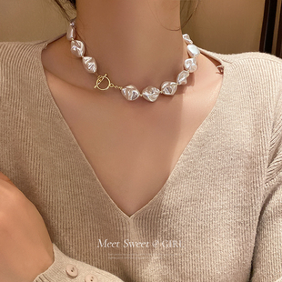 异形不规则巴洛克珍珠项链，女款高级设计感小众，颈链锁骨链夸张