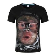 夏3d立体动物图案眼镜猴子摇滚，金属潮牌宽松大码棉短袖t恤男体恤