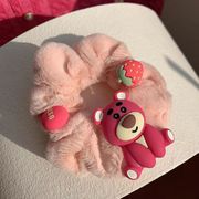 草莓熊抓夹+大肠发圈~可爱粉色少女鲨鱼夹甜美发绳头绳毛绒绒发饰