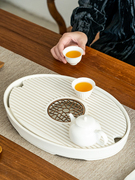 陶瓷茶盘家用圆形干泡盘办公室小型茶台储排两用茶盘功夫茶具托盘