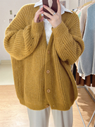 韩国粗针加厚毛衣，宽松外套纯色韩版学院风，气质开衫秋冬保暖针织衫