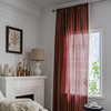 复古飘窗波西米亚红色，条纹印花棉麻窗帘卧室，半透光隔热美式窗帘