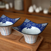 手绘和风陶瓷小碗沙拉碗，餐具日式复古四角方尊四方形小菜碗水果碗